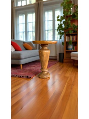 Tik Renk Masif Ahşap Tekli Yan Sehpa – Modern Mantar Sehpa