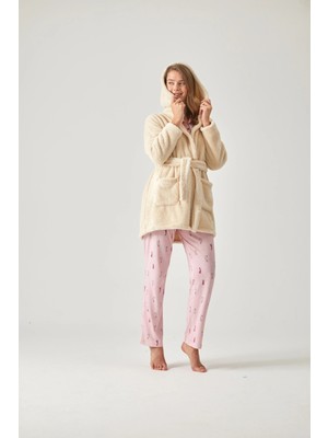 Pamuk & Pamuk Welsoft Ekru Kapşonlu Sabahlık