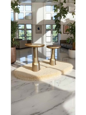 Altın Varak Ahşap Yan Sehpa 2’li Set – Mantar Sehpa Takımı