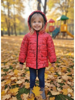 Dublino Kids Kırmızı Imza Desenli Mevsimlik Içi Peluş Astarlı Unisexsu ve Rüzgar Geçirmez Çocuk Montu