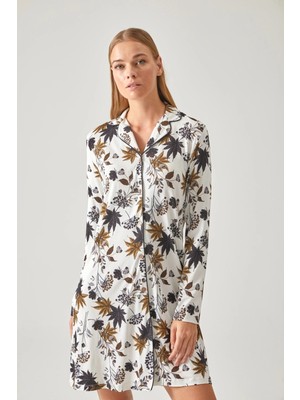 Pamuk & Pamuk Siyah Ceviz Yeşil Çiçek Desen Gömlek Gecelik