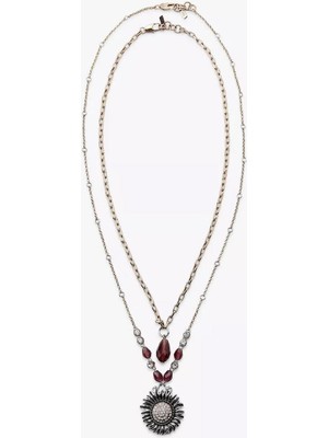 New Obsessions Marka Antik Gold Çiçek Sallantılı 2'li Kolye Seti