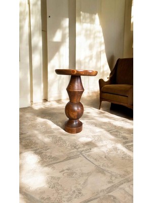 Açık Ceviz Renk Doğal Ahşap Mantar Yan Sehpa Tekli Şık Tasarım