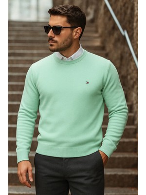 Comstar Erkek Günlük Trend Bisiklet Yaka Mint Triko Kazak