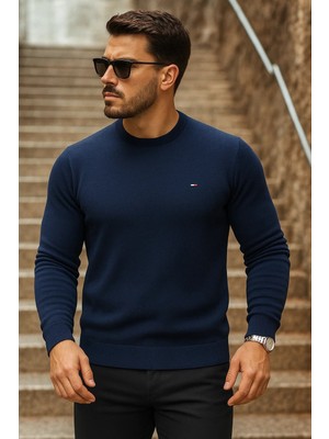 Comstar Erkek Günlük Trend Bisiklet Yaka Lacivert Triko Kazak