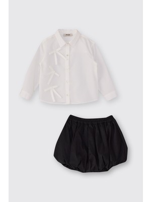 Panço Kız Çocuk Balon Etek Ekru 2'li Takım