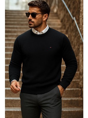 Comstar Erkek Günlük Trend Bisiklet Yaka Siyah Triko Kazak