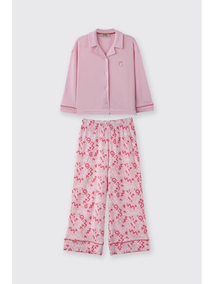 Panço Kız Çocuk Bol Paça Pembe Pijama Takımı