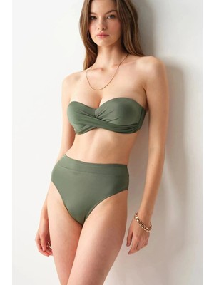Pierre Cardin Yeni Sezon Kadın Blush Dolgulu Straplez Haki Renk Bikini Üstü HR202525