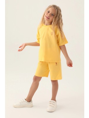 U.S. Polo Assn. Us Polo Assn. Kız Çocuk Sarı Tişört ve Şort Bermuda Takım