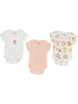 Tiffany Baby Kız Bebek Flower Garden 3'lü Yarım Kol Badi Set Ekru 15008