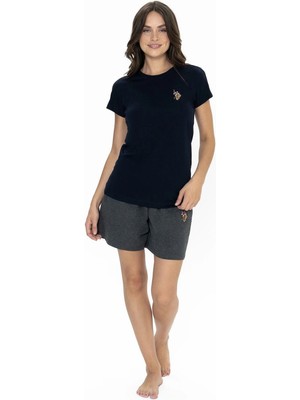 U.S. Polo Assn. U.s Polo Assn. 20000 Kadın Kısa Kollu Bisiklet Yaka Şortlu Pijama Takımı-Lacivert