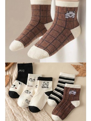 Bgk 5 Çift Ekru Bear Desenli Çocuk Çorap