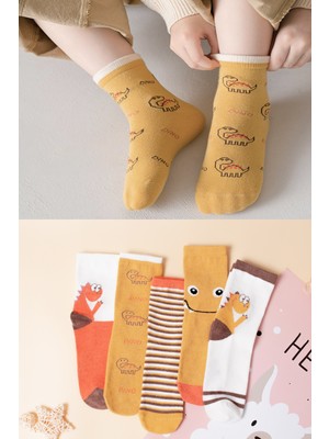 Bgk Dinazor Desenli Patik Çorap 5 Çift Pamuklu Orta Boy Casual Kullanım İçin Rahat ve Eğlenceli
