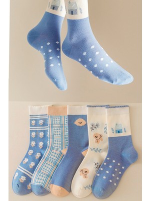 Bgk 5'li Desenli Mavi Kadın Çorap