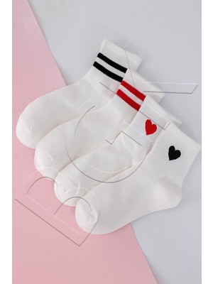 Bgk Kadın 4 Çift Beyaz Desenli Soket Çorap