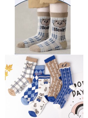 Bgk 5 Çift Mavi Bear Çocuk Desenli Çorap