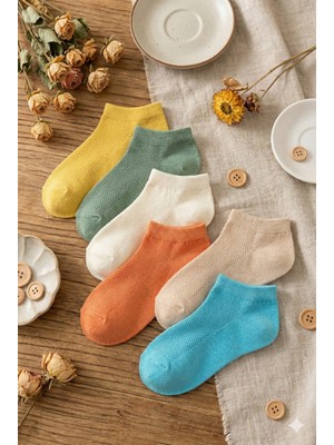 Bgk 6 Çift Çocuk Patik Çorap Renkli Örme Detaylı Pamuk - Polyester Dinlendirici Etkili