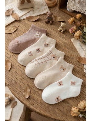 Bgk Bear Desenli Patik Çorap 5 Çift Pamuk - Polyester Dinlendirici Etkili Renkli