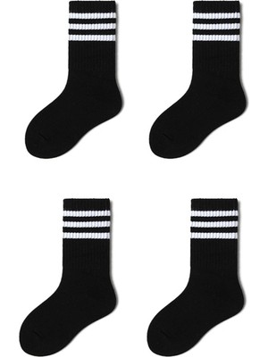 Bgk Çocuk Patik Çorap 4 Çift Düz Siyah Örme Pamuk Polyester Dinlendirici Etkili