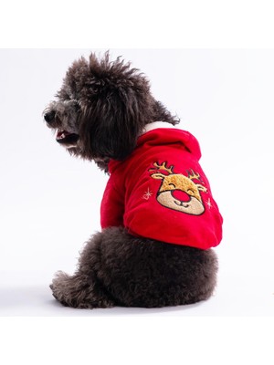 Pawstar Rudolph Softhood Hoodie Yılbaşı Noel  Kadife Kapşonlu Köpek Sweati Köpek Kıyafeti Kedi Kıyafeti