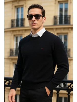 Comstar Erkek Kışlık Günlük Bisiklet Yaka Siyah Kazak