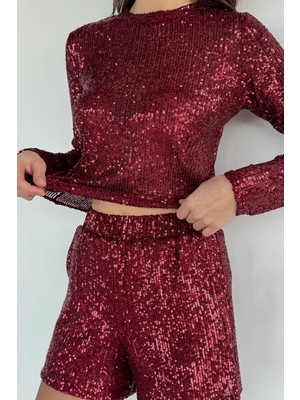 Gülseli Kadın Bisiklet Yaka Pul Payetli Transparan Bluz P-00019764