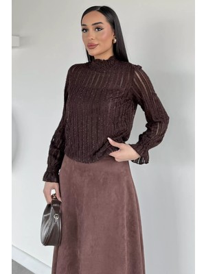 Gülseli Kadın Dik Yaka Işıltılı Bluz P-00019768
