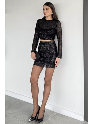 Gülseli Kadın Iç Astarlı Pul Payet Mini Etek P-00019763