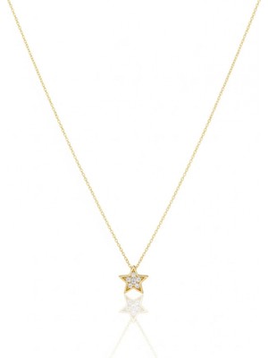 Güzide Kuyumcu 14 Ayar Altın Minimal Taşlı Yıldız Kolye 509