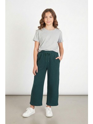 Kinderos Kareli Bol Paça Yüksek Bel Kız Çocuk Pantolon - 26K 1643