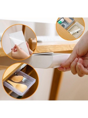 Doori Gizli Çekmece Masa Altı Yapışkanlı Makyaj Kutusu Para Saklama Kalem ,fırça Kutusu Takı Organizeri