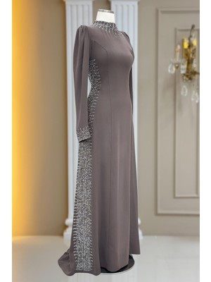 Amine Hüma Sıla Abiye Elbise Vizon