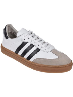 Floor Hakiki Deri Erkek Spor Ayakkabı Sneaker MAK-3030M   Beyaz Siyah
