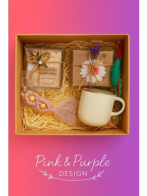 Pink Purple Design Hediyelik, Doğum Günü, Yılbaşı Için Kahve Fincanı, Anahtarlık, Türk Kahvesi&draje, Mum Seti