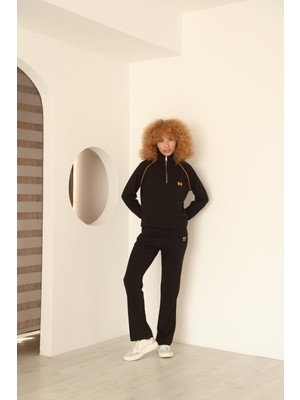 Modal Kumaş Yaka Fermuarlı Biye Detaylı Ikili Kadın Takım 4007