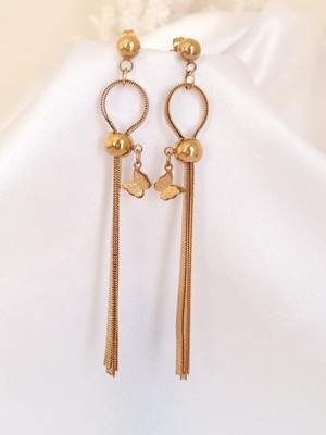 Alsade Uzun Sallantı Kelebek Figür Çelik Küpe