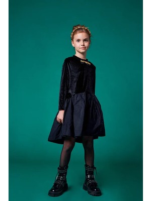 She&she 4-12 Yaş Arası Tafta Kadife  Elbise - Siyah