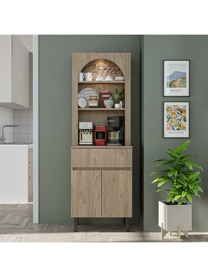Roomart 60 cm Ledli Kahve Köşesi, Çok Amaçlı Dolap,2 Kapaklı 1 Çekmeceli Kiler Dolabı,mutfak Dolabı