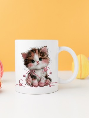 Finka Dekor Yılbaşı Kedili Baskılı-Hediyelik Seramik Kupa Bardak Model 24