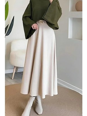 Tesettür Diyarı Scuba Kumaş Tesettür Etek- Bej