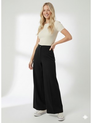 ribana Kadın Yüksek Bel Toparlayıcı Ispanyol Paça Palazzo Pantolon