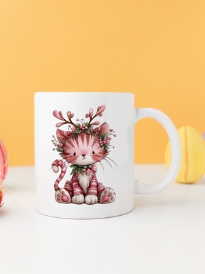 Finka Dekor Yılbaşı Kedili Baskılı-Hediyelik Seramik Kupa Bardak Model 29