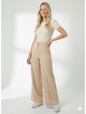 ribana Kadın Yüksek Bel Toparlayıcı Ispanyol Paça Palazzo Pantolon