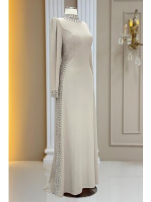 Amine Hüma Sıla Abiye Elbise Bej