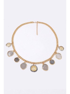 New Obsessions Marka Antik Gold Madalyonlu Kalın Zincir Kolye