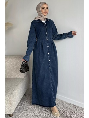 Julude Ön Düğmeli Tesettür Jean Kot Elbise P-00019737