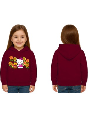 Sedirli Unisex Hello Kity  Baskılı Çocuk Swaetshirt  Baskılı Kapüşonlu 3 Iplik Şardonlu