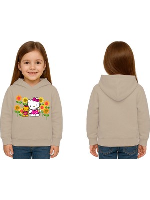 Sedirli Unisex Hello Kity  Baskılı Çocuk Swaetshirt  Baskılı Kapüşonlu 3 Iplik Şardonlu