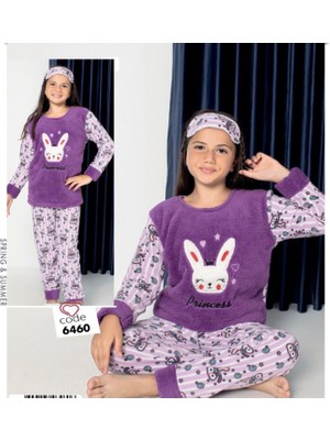 Kız Çocuk Desenli Yumuşak Kalın Kışlık Aplike Nakışlı Polar Pijama Takımı